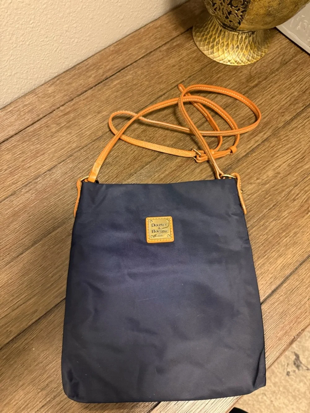 Dooney & Bourke Navy Crossbody with Tan Strap and Logo Plaque - Picture 8 of 8
